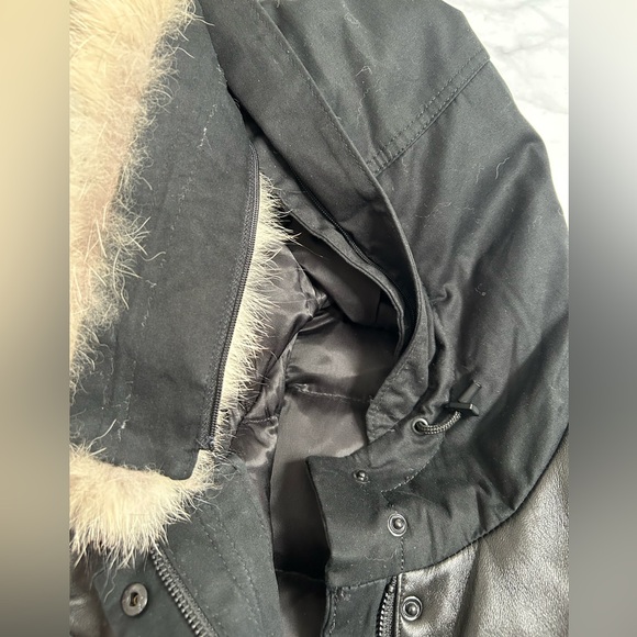 DANIER Down Filled Leather Accent Bomber w Detachable Coyote Fur Hood Trim - Picture 10 of 17